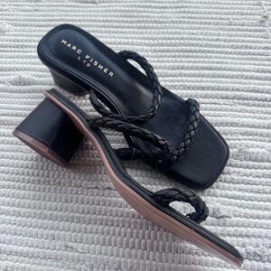 Marc Fisher Braided Leather Slide Heels Black 7.5 Block Heel Sandals